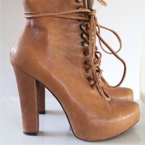Kathryn Amberleigh Leather Lace Up Tan Boots Elegant Tan  Womens 9.5 M